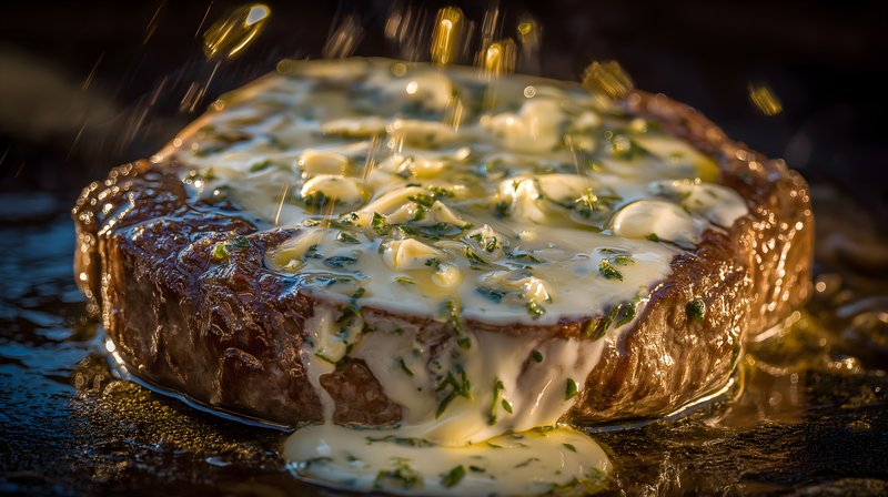 Steak cooking on a grill with sauce and herbs in focus Free Premium Stock Photo - stock photo
