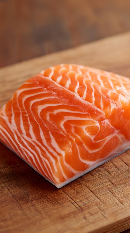 Fresh salmon fillet on wooden cutting board in kitchen Free Premium Stock Photo - stock photo