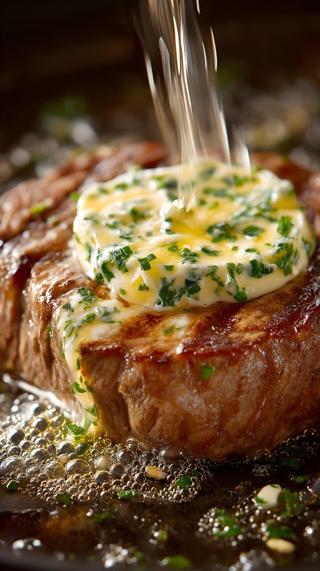 Juicy steak with butter melting on top in a kitchen setting Free Premium Stock Image - stock photo