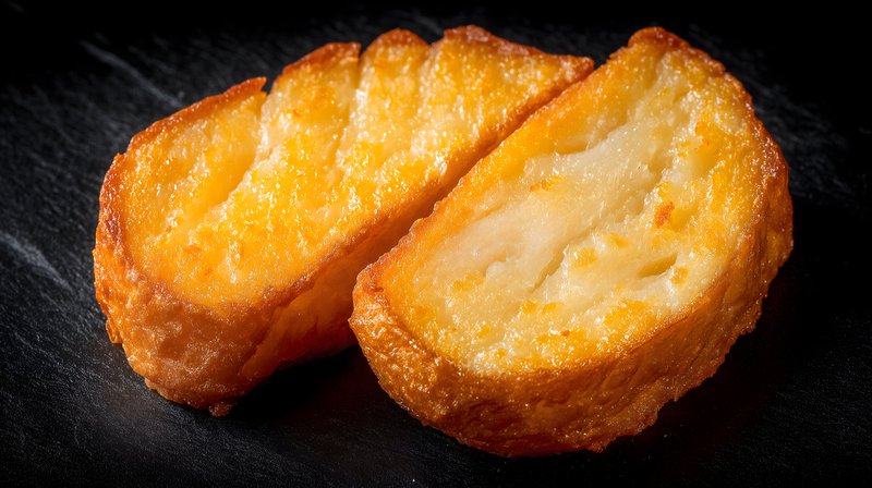 Cheese bread cut in half on a black surface Free Premium Stock Photo - stock photo