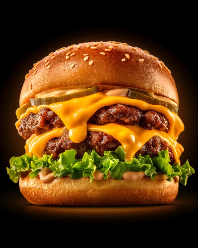 Cheeseburger with layers of beef and melted cheese at night Free Premium Stock Image - stock photo