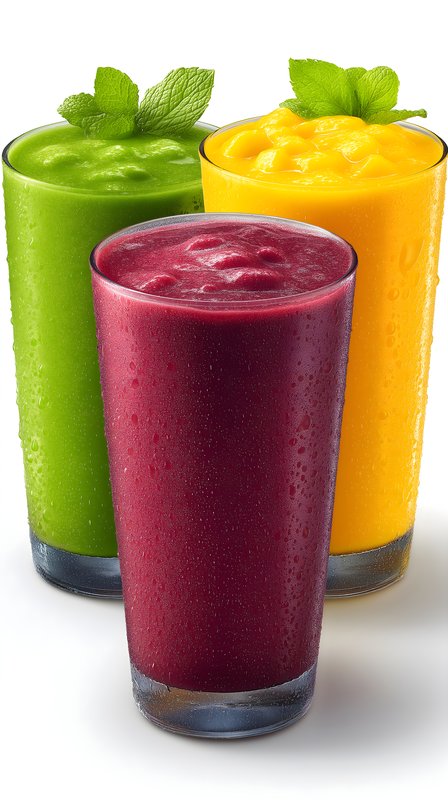 Smoothies in three colors served in clear glasses Free Premium Stock Photo - stock photo