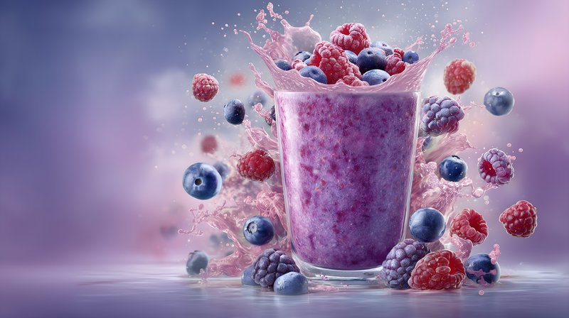 Smoothie made with berries and splash of liquid in glass Free Premium Stock Image - stock photo