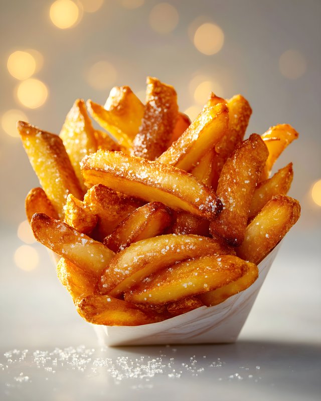 A serving of crispy french fries is in a paper cup Free Premium Stock Photo - stock photo