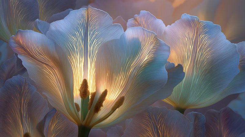 Light shines through flowers in a garden at sunset Free Premium Stock Image - stock photo