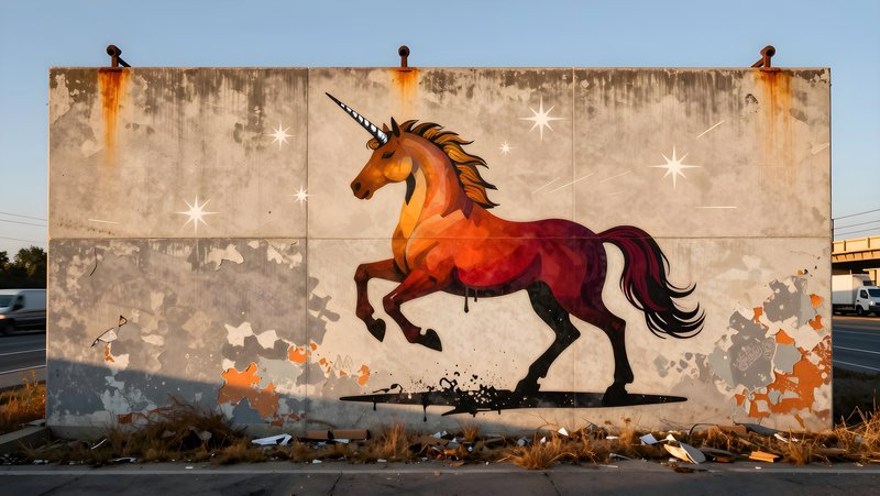 Colorful unicorn mural on a concrete wall in a city Free Premium Stock Photo - stock photo