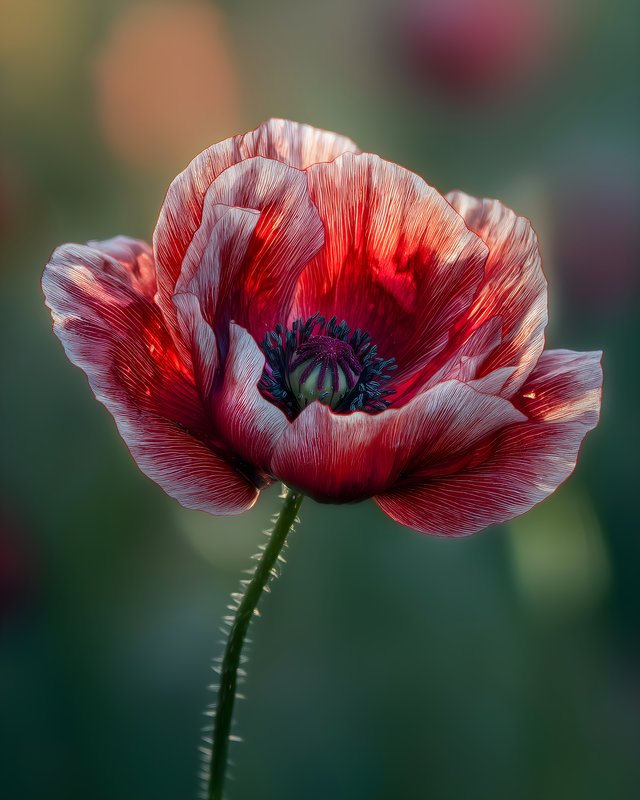 Bright red poppy flower stands alone in a field Free Premium Stock Photo - stock photo