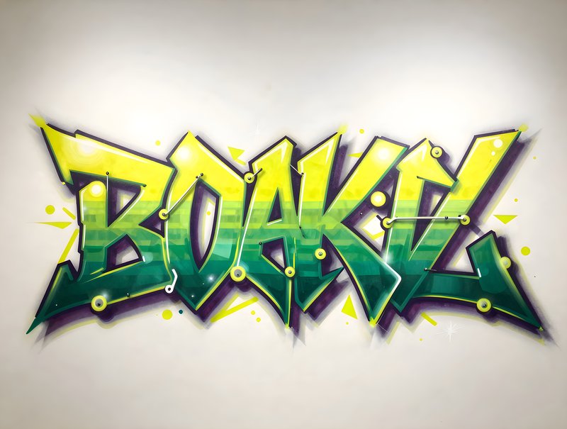 Graffiti artwork on a wall showcasing the word Boake Free Premium Stock Image - stock photo