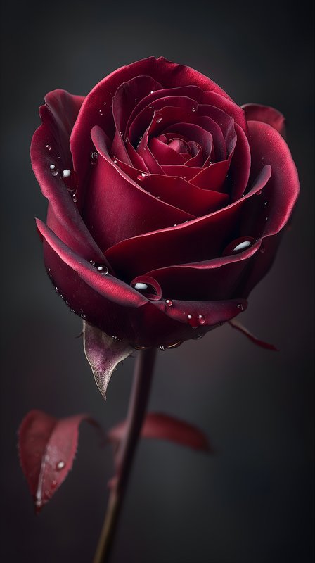 Close up of a single red rose with water droplets Free Premium Stock Image - stock photo