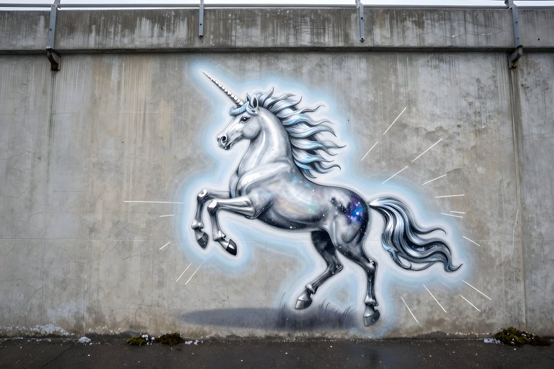 Beautiful mural shows unicorn on a concrete wall Free Premium Stock Image - stock photo