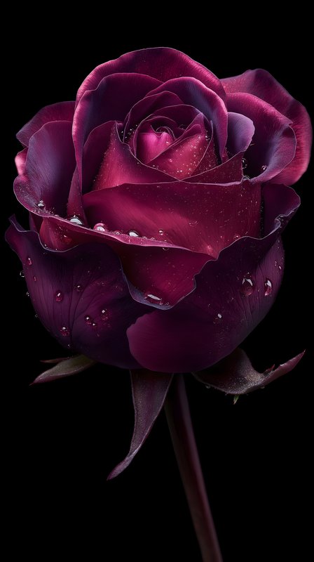 Deep purple rose with droplets on petals in dark setting Free Premium Stock Image - stock photo