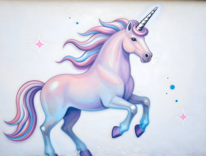 Unicorn mural on a wall in a city setting Free Premium Stock Photo - stock photo