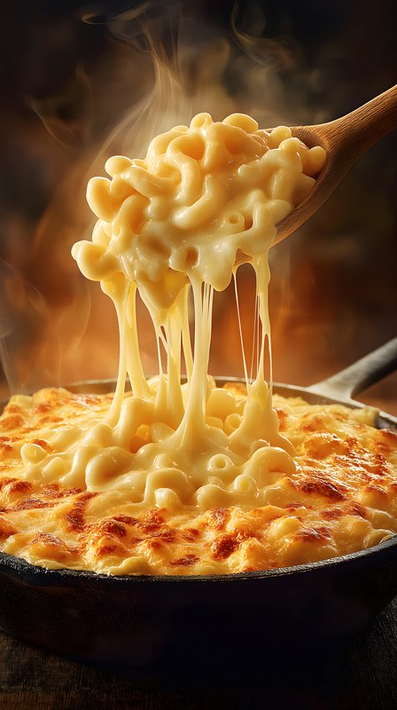 Cheesy macaroni is served from a hot skillet Free Premium Stock Photo - stock photo