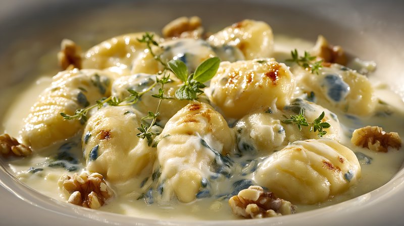 Delicious gnocchi served in creamy sauce with nuts Free Premium Stock Photo - stock photo