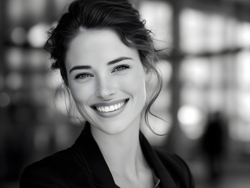 Woman stands and smiles in a bright modern space Free Premium Stock Photo - stock photo