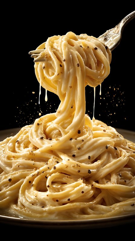 Delicious pasta dish with cheese and pepper on fork Free Premium Stock Photo - stock photo