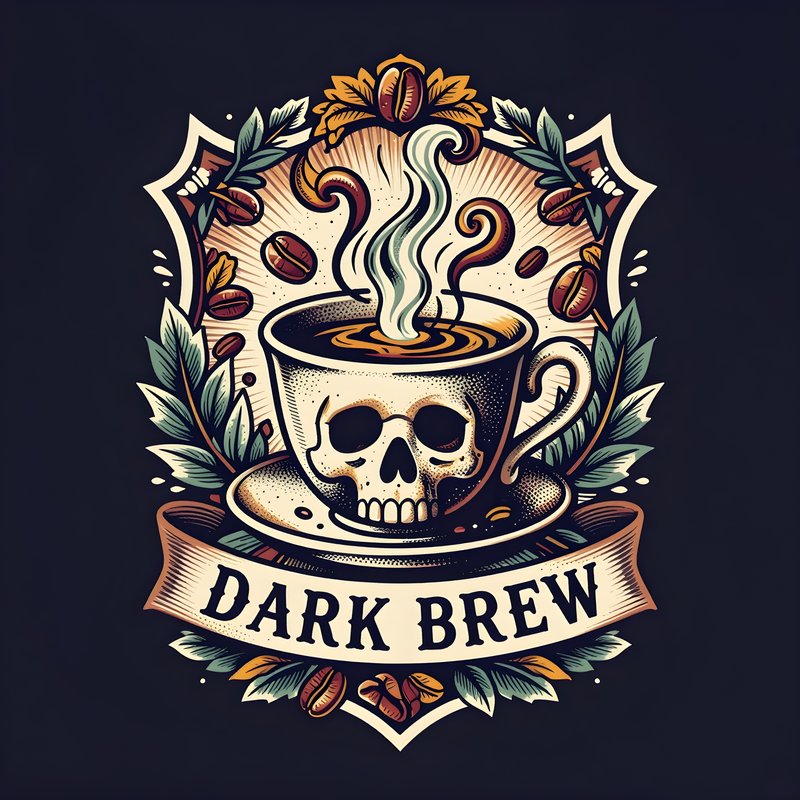 Dark brew design with coffee cup and skull art Free Premium Stock Image - stock photo