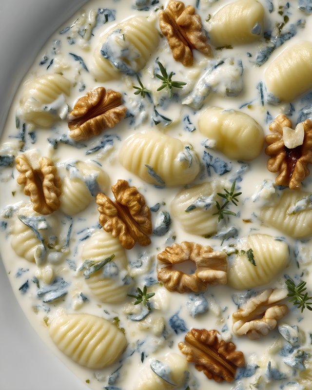 Creamy pasta dish with walnuts and herbs from a kitchen Free Premium Stock Image - stock photo