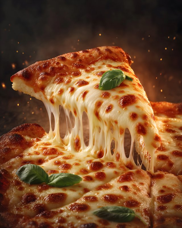 Cheese pizza slice with melted cheese and green leaves Free Premium Stock Photo - stock photo