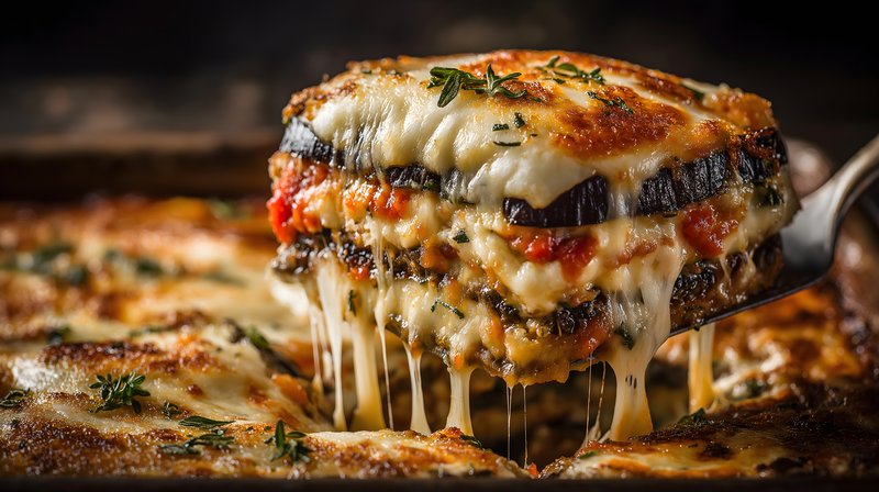 Delicious layered dish served in a baking tray at dinner time Free Premium Stock Image - stock photo