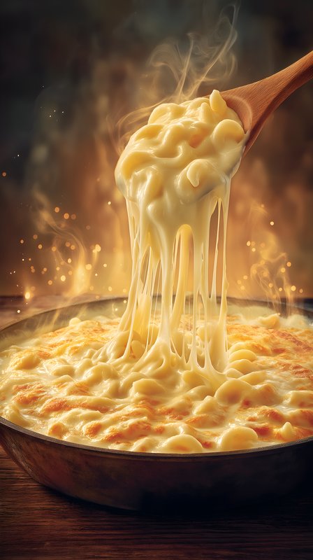 Melted cheese pulling from creamy macaroni dish on wooden table Free Premium Stock Photo - stock photo
