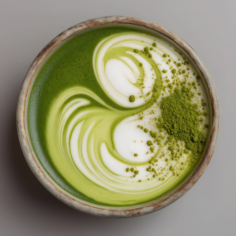 Warm cup of matcha with cream and green powder on top Free Premium Stock Image - stock photo