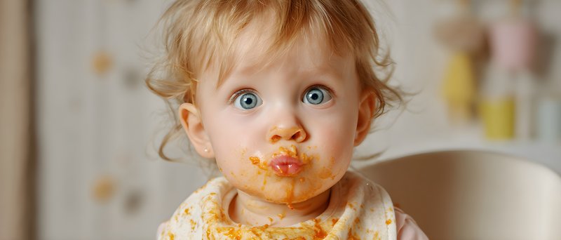 Child enjoys messy meal in bright kitchen setting today Free Premium Stock Image - stock photo