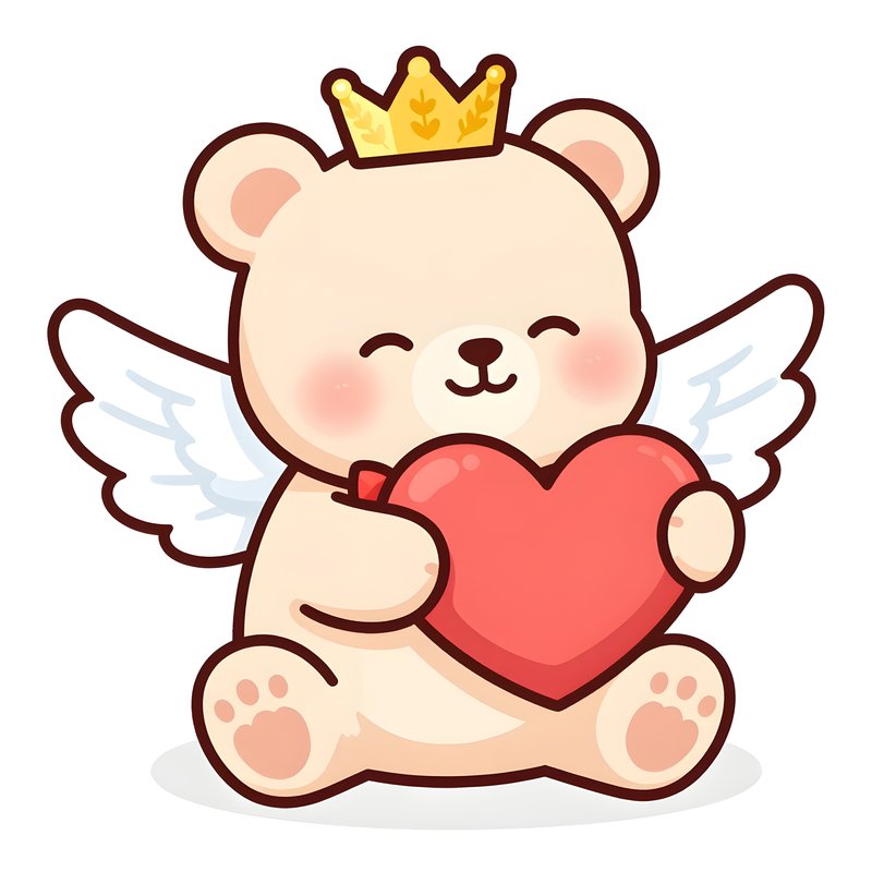 Cute bear with wings holds a red heart and wears a crown Free Premium Stock Photo - stock photo