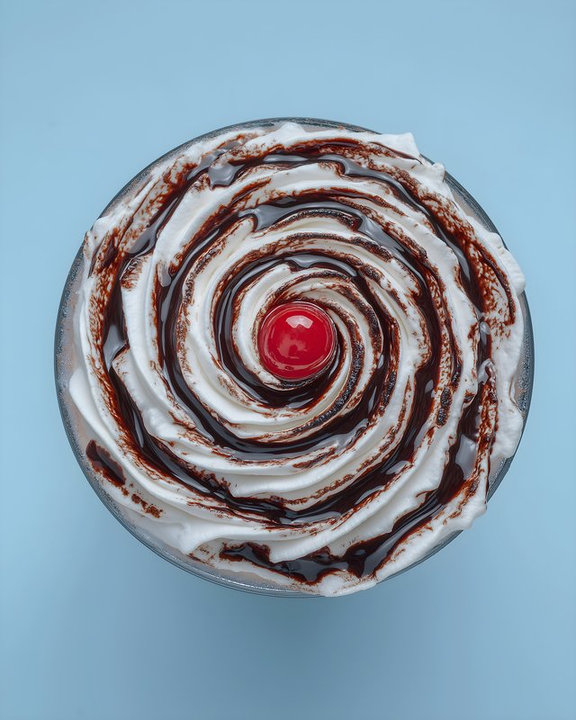 Swirl of whipped cream and chocolate syrup topped with a cherry Free Premium Stock Image - stock photo