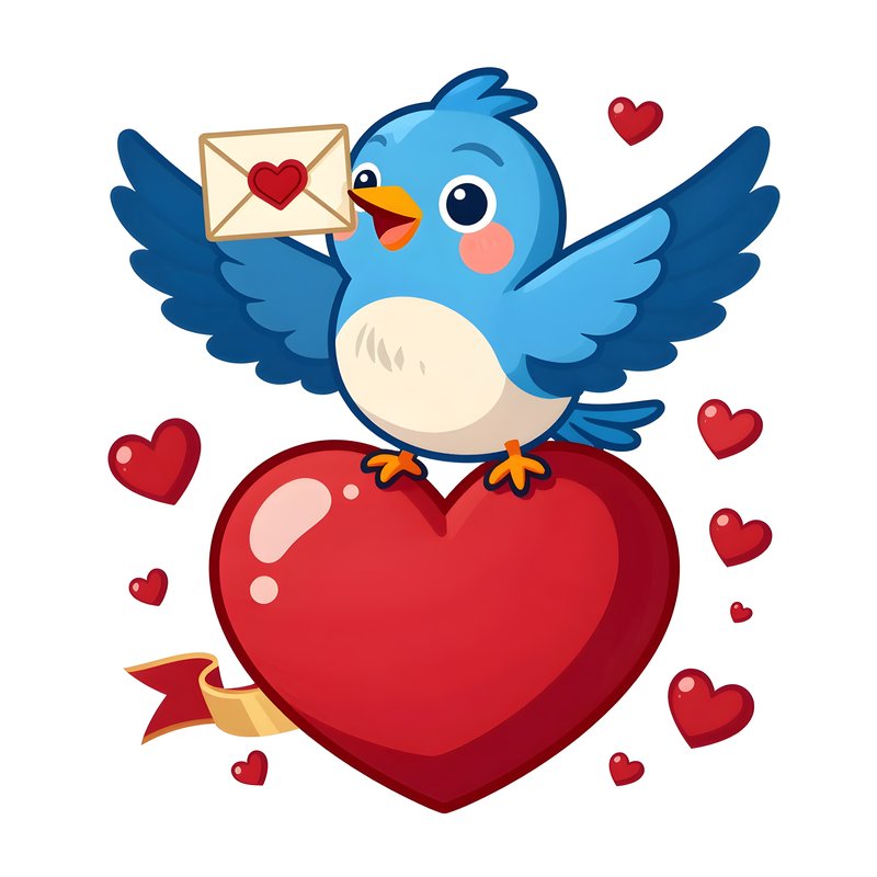Blue bird holds love letter above red heart with flying hearts Free Premium Stock Photo - stock photo