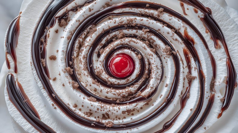 Swirl of cream and chocolate with cherry on top in dessert Free Premium Stock Image - stock photo