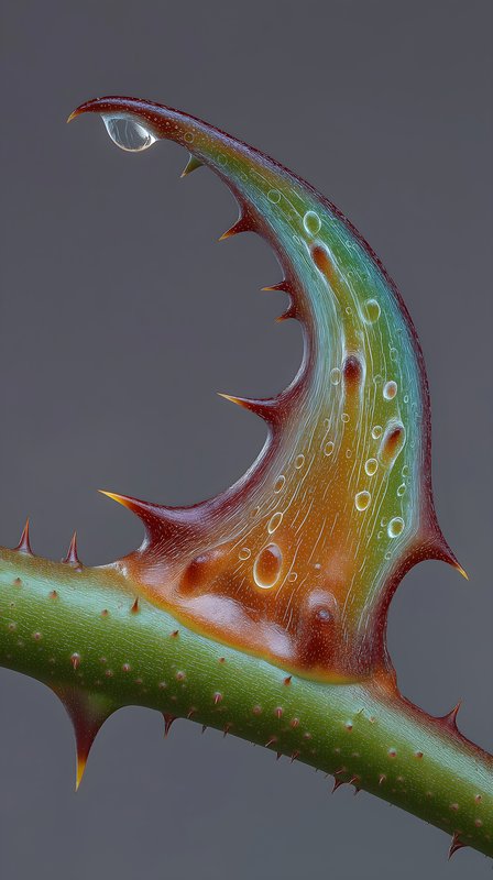 Close view of a thorn with water droplet on a plant Free Premium Stock Image - stock photo