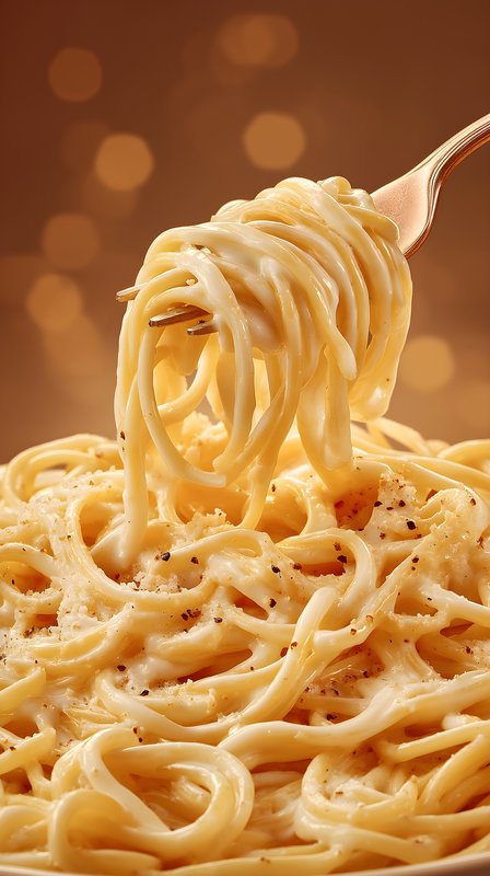 Pasta twirling on a fork with creamy sauce in a warm setting Free Premium Stock Photo - stock photo