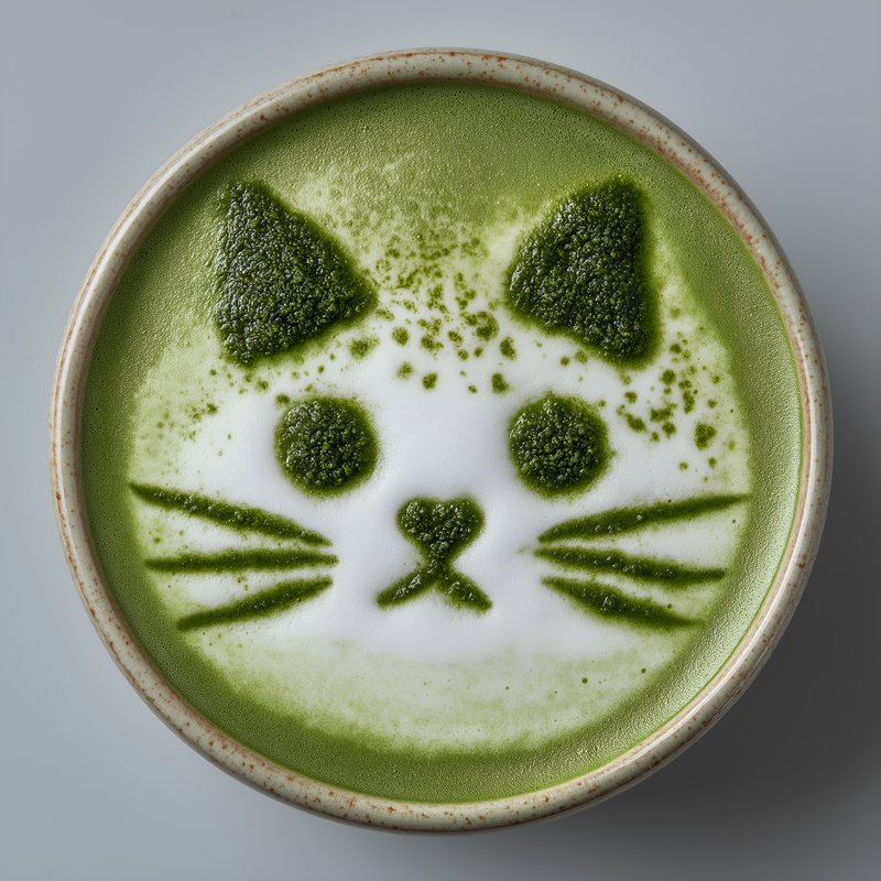 Cute cat design in matcha latte serves as a fun drink Free Premium Stock Photo - stock photo