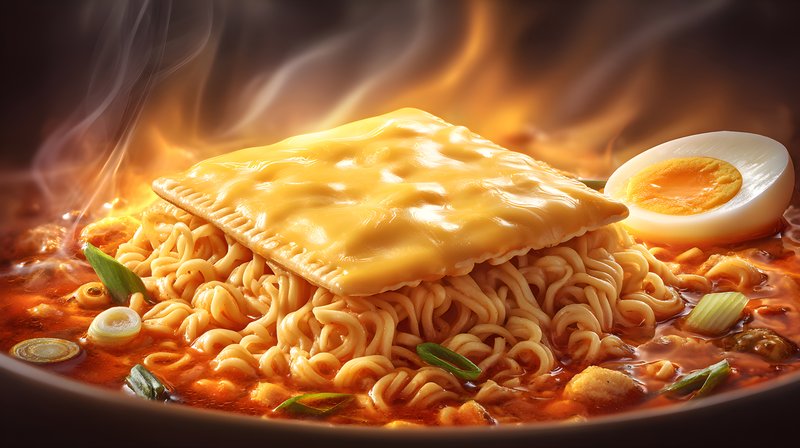 Delicious cheese ramen with egg and spices cooked in a bowl Free Premium Stock Photo - stock photo