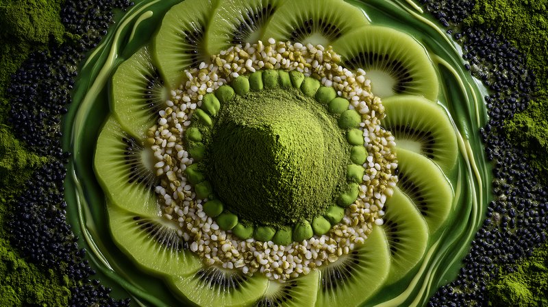 Green smoothie bowl with kiwi and matcha served in a bowl Free Premium Stock Photo - stock photo