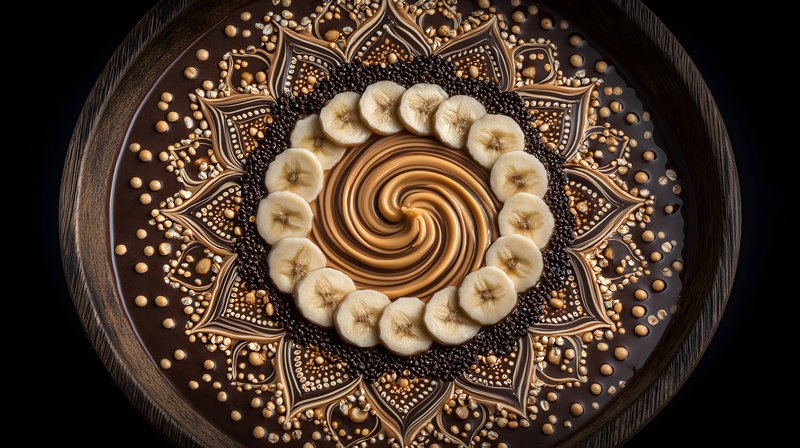 Delicious dessert art with banana and chocolate in a round design Free Premium Stock Image - stock photo