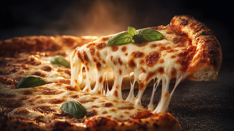 Hot cheese pizza with fresh basil on a wooden table Free Premium Stock Image - stock photo