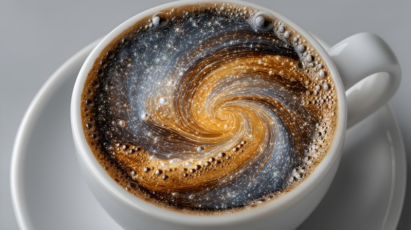 Coffee cup with swirling galaxy design in gray background Free Premium Stock Image - stock photo