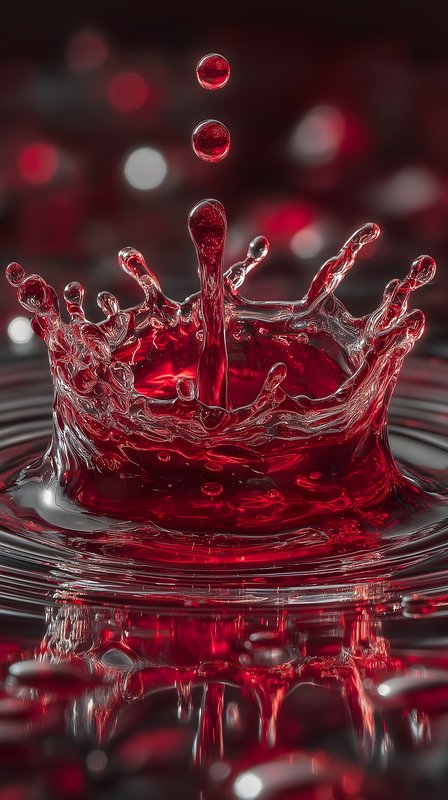 Water drop creates splash in red liquid environment Free Premium Stock Image - stock photo