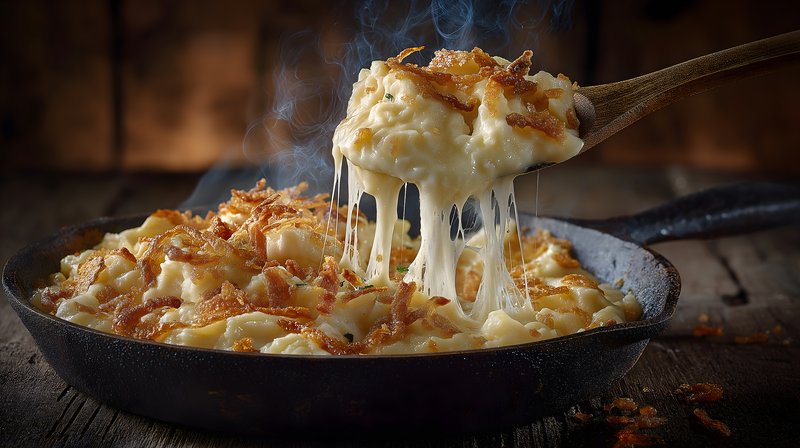 Cheesy dish served in a skillet with crispy topping Free Premium Stock Photo - stock photo