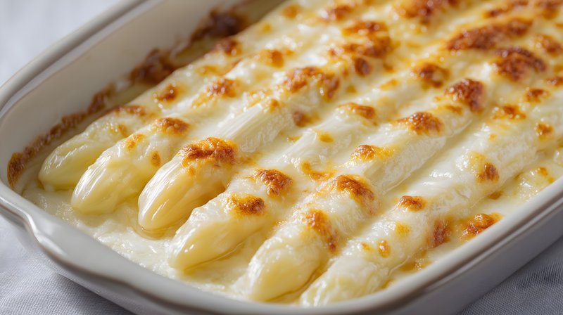 White asparagus baked with cheese in a dish Free Premium Stock Photo - stock photo
