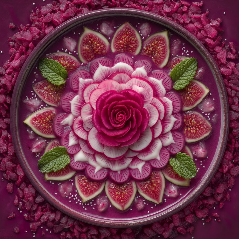 Flower design made with fruits and petals on a dish Free Premium Stock Image - stock photo