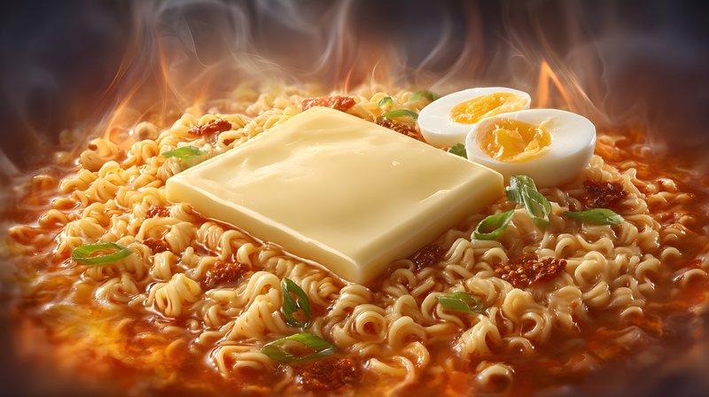 Warm noodles with cheese and eggs on the stove Free Premium Stock Image - stock photo