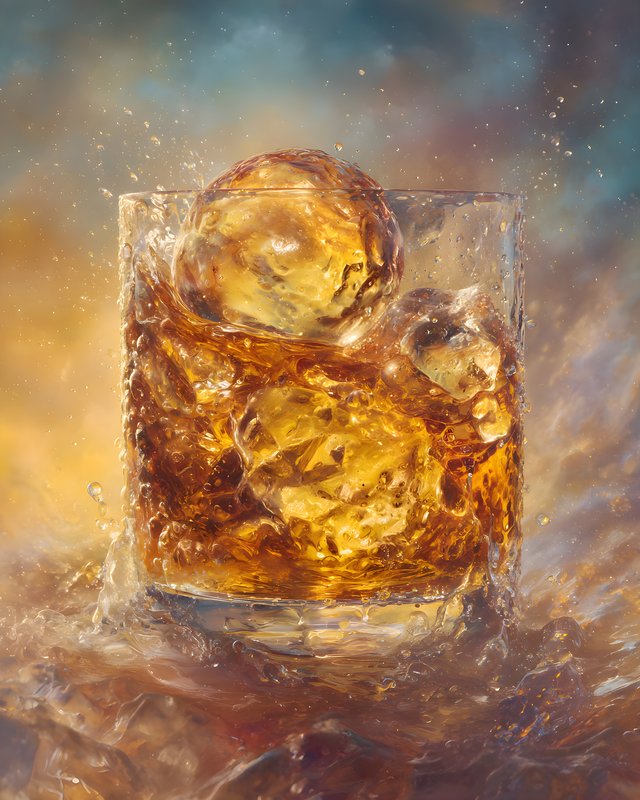 Whiskey with ice cubes splashing in a glass on table Free Premium Stock Image - stock photo
