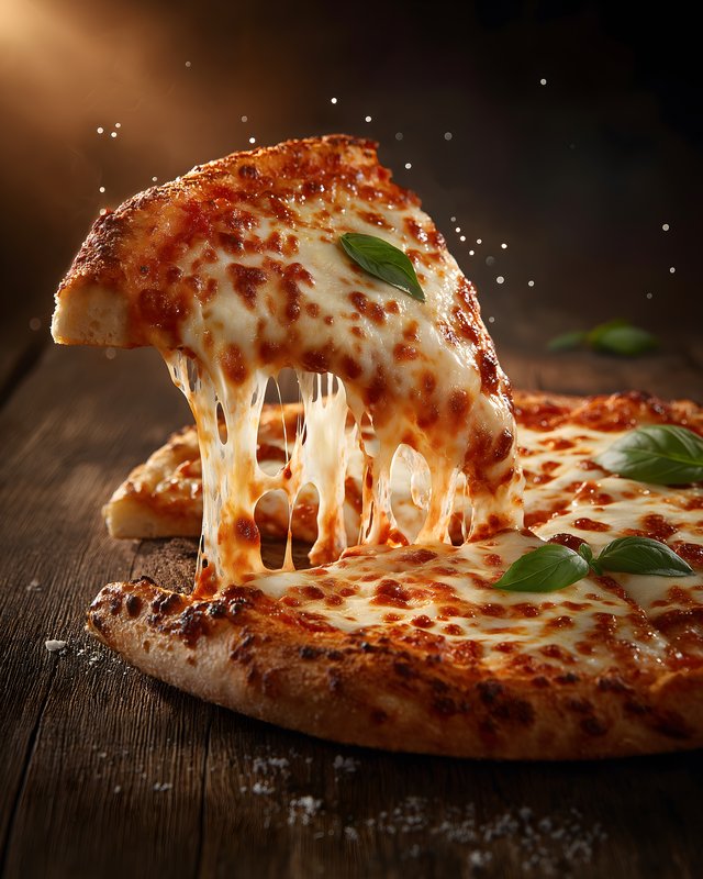 Hot cheese pizza is served on a wooden table Free Premium Stock Photo - stock photo