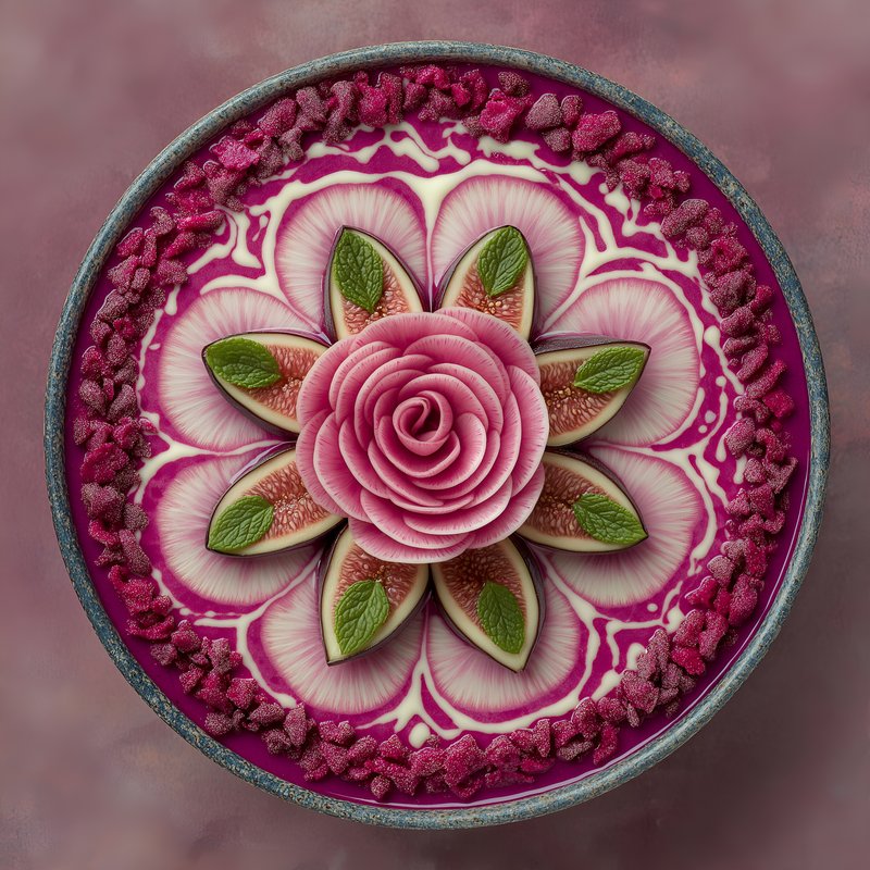 Delicious dessert with floral design made from fruits and cream Free Premium Stock Photo - stock photo