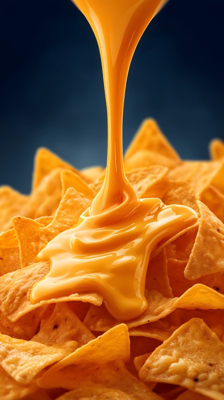 Melted cheese pouring over nacho chips in a tasty snack scene Free Premium Stock Image - stock photo