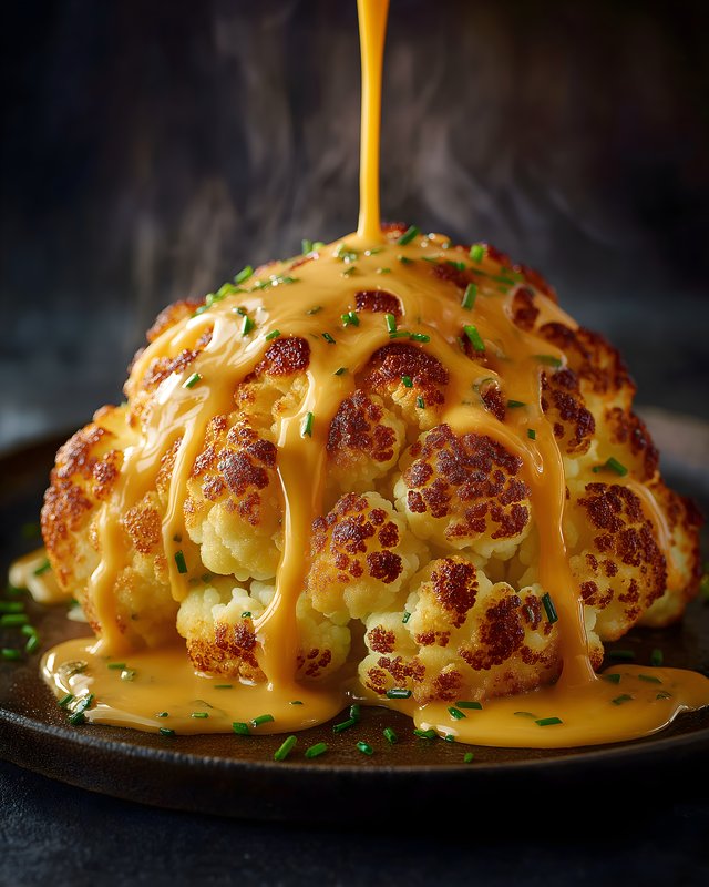 Roasted cauliflower topped with cheese sauce and chives Free Premium Stock Photo - stock photo