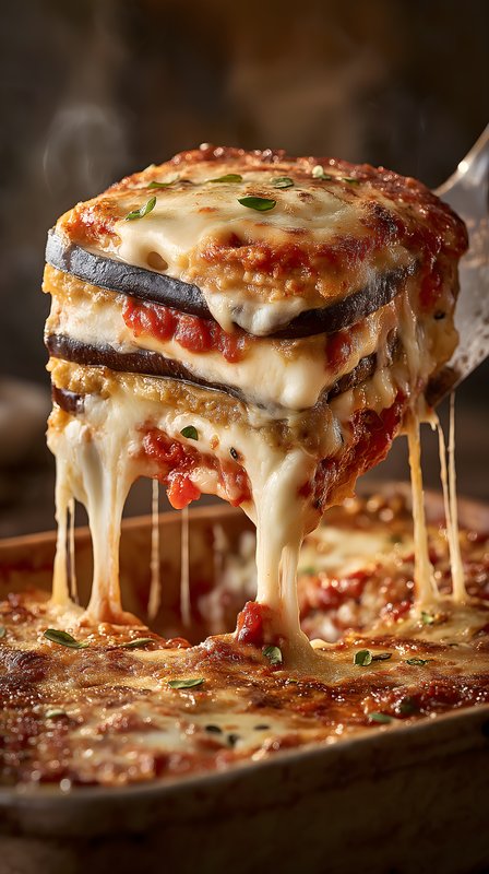 Layered eggplant dish with melted cheese and sauce Free Premium Stock Image - stock photo